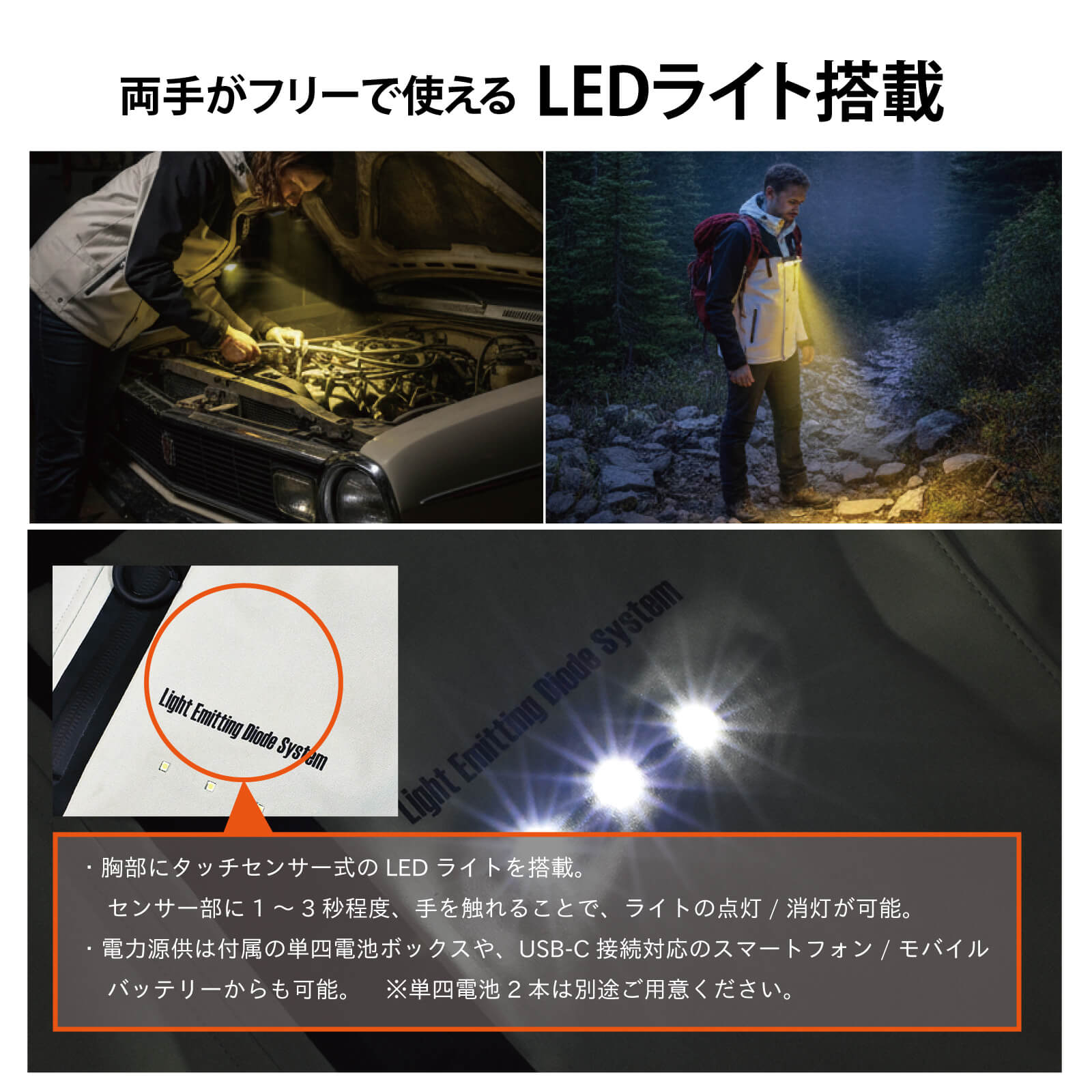 【先行予約】ウォータープルーフ マルチフィールド LEDジャケット(ブラック) - 画像 (3)